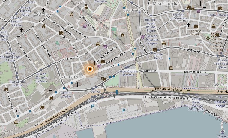 Mapa da Rua da Esperança, Santos, Lisboa